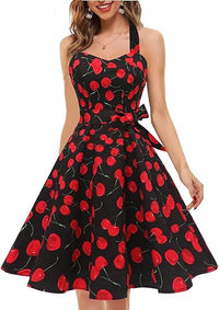 Womens Neck-Hanging Tube Top Sleeveless Printed Retro Maxi Dress