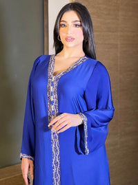 Women's Blue Hot Diamond Dress Arab Dubai Robe