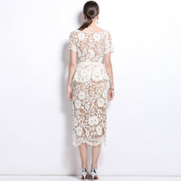 Niche-chic Oversized Lapel Short-sleeve Lace Bodycon Dress For Women