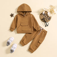 Solid Color Hooded Sweater With Pockets Overalls Suit Two-piece Set
