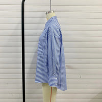 Plus Size Loose Casual Mid-length Short Front And Long Back Striped Shirt