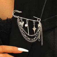 Heart-shaped Rivet Star Four-Pointed Star Tassel Brooch