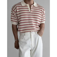 Men's Striped Short-Sleeve Knitted Casual Shirt