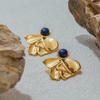 Stainless Steel Lapis Lazuli Irregular Fan-Shaped Earrings