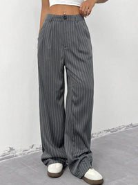Blue Striped Loose-fit Wide-leg Casual Pants
