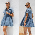Women's Short-Sleeve Lapel-Style Casual Denim Dress