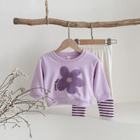 Baby Floral Hoodie And Striped Pants Two-piece Set