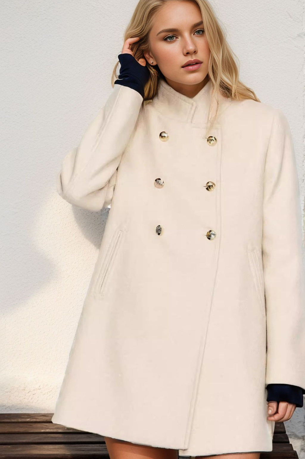 Solid Color Slim Women Woolen Coat Outerwear