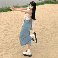 High-waisted Slit Denim Skirt A-line Midi Skirt