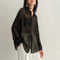 Lady Temperament Micro Transparent Chiffon Shirt Air Conditioning Shirt