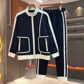 Mens Casual Color-block Long-sleeve Stand-collar Jacket And Slim-fit Jogger Pants Set