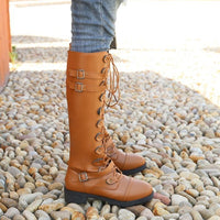 Round Toe Mid-heel Lace-up Over-the-knee Boots