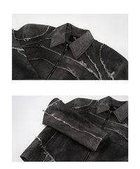 Short Gray Padded Shoulder Denim Coat