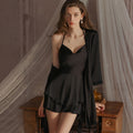 Seductive Swing Collar Double-layer Skirt Satin Nightdress