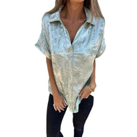 Women's Solid Color Casual Loose Bronzing Short-sleeved Lapel Shirt