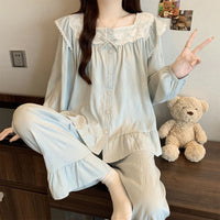Pajamas Long Sleeve Lace Loungewear Set Suitable For Wearing Outside