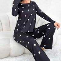 Heart Printing Round Neck Long Sleeve Trousers Autumn And Winter Comfortable Suit