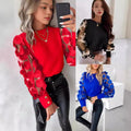 Long Sleeve Fashion Round Neck Petal Sleeve Shirt
