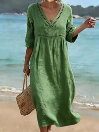 Elegant Casual V-Neck Solid Color Mid-Sleeve Womens Dress