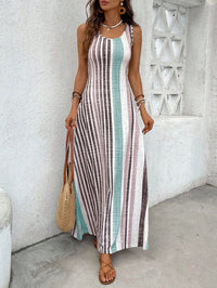 Womens European And American-style Striped Sleeveless Long Dress