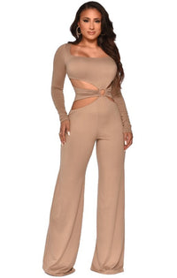 Round Neck Long Sleeve Personality Slim Sexy Waist Jumpsuit