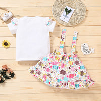 Girls' Rabbit Print Letter Flying Sleeve Skirt
