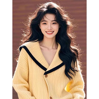 V-neck Loose Long Sleeve Knitted Outerwear Lazy Sweater