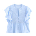 European And American Laminated Decoration Lapel Short Sleeve Casual Shirt