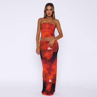 Sexy Form-fitting Two-piece Set Featuring A Floral Bustier Top And A Midriff-baring Bodycon Skirt