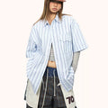 Blue Striped Short-sleeved Shirt Women's Loose Casual
