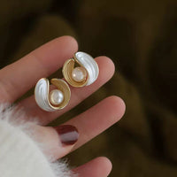 French Enamel Pearl Earrings  Light Luxury, Exquisite & Minimalist Niche Design Stud Earrings