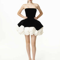 Womens Strapless High-Waisted Dress With 3D Floral Hem
