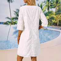 V-neck Lace Embroidery Loose Casual Dress