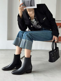 Mid-heel Chunky-heel Retro Square-toe Matte Leather Womens Boots