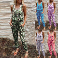 Printed Round Neck Sleeveless High Waist Casual Jumpsuit