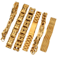 Machinelike Gold Mens Bracelet With A Curved Plate And Mesh Designstylish Hip-hop Wristband