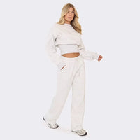 Women's Casual Sporty Long-Sleeve Drawstring Wide-Leg Pants Set