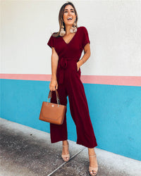 Short-sleeved V-neck Jumpsuit Temperament Casual Wear