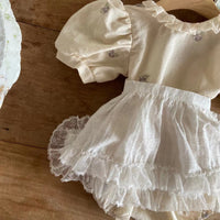 Infant Thin Embroidery Flower Lace Leader Jumpsuit