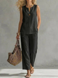 Casual Womens Sleeveless V-Neck Top Set