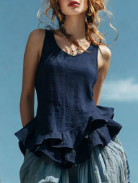 Casual Fashion Sleeveless Top With A Ruffled Hem