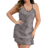 Plus Size Women's Backless Slip Dress Heart Printing Nightdress