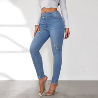 Women's Stretchy High Waist Slimming Raw Edge Denim Trousers