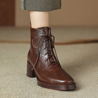 Retro Brown Leather Lace-up Boots