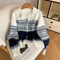 Retro Lazy Style Jacquard Long Sleeve Sweater Women