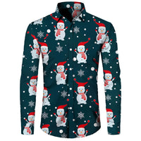 Funny Christmas Theme Digital 3D Printing Men's Button Lining Casual Long Sleeve