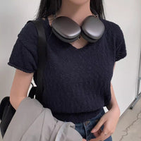 Female Solid Color Thin Sweater Short Pullover Top