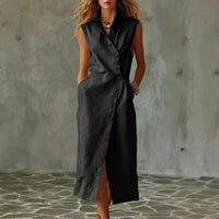 Slim-fit Elegant Single-breasted Dress With A Stand-up Collar For Women