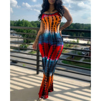 Women's Fashion Print Suspenders Wide Leg Casual Jumpsuit