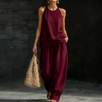 New Womens Crew-Neck Sleeveless Fashionable Casual Set